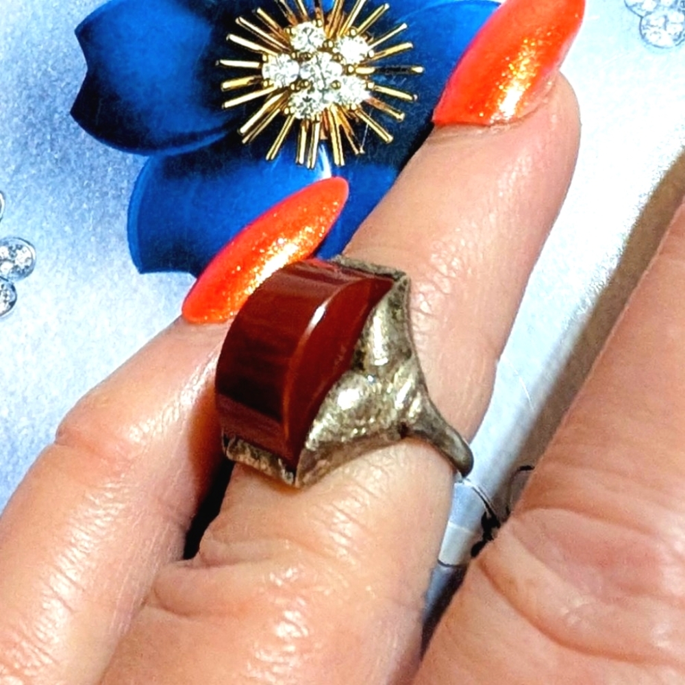 Authentic Antique Art Nouveau Carnelian Sterling Silver Ring - Picture 7 of 8